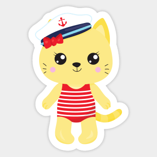 Sailor Cat, Sailor Hat, Boat Captain, Yellow Cat Sticker